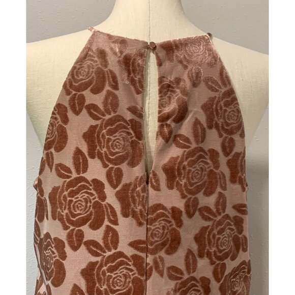 Candies True Mauve Pleated Halter Swing Dress Floral Print Keyhole Lined Size XL - Picture 3 of 16